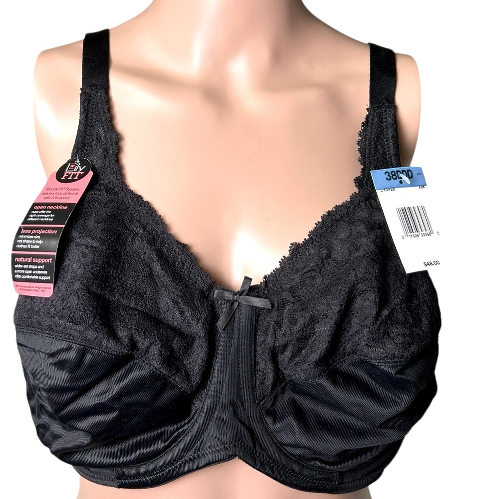 LILLYETTE black full bust 38DDD underwire the Lily fit bra style 0428 NWT